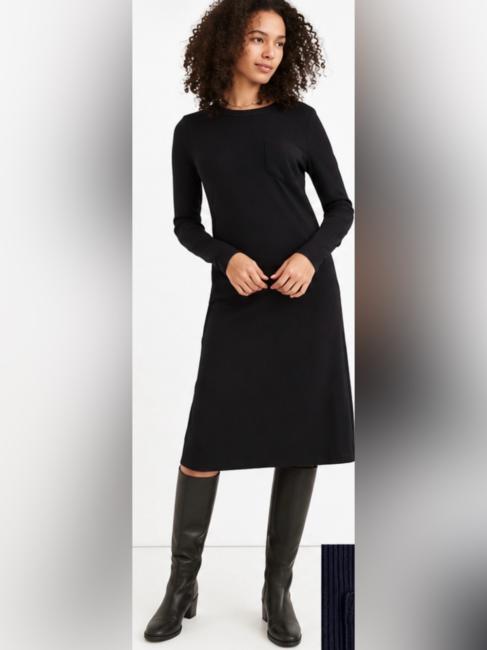 MADEWELL Ribbed Long Sleeve Pocket Tee Midi Dress Black Size S